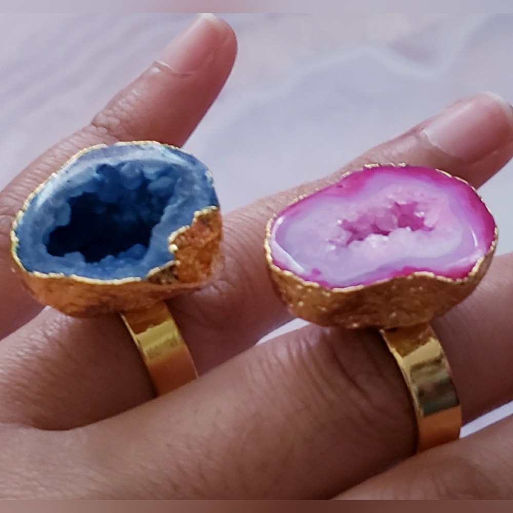 Faux Geo Stone Rings Pink / Blue